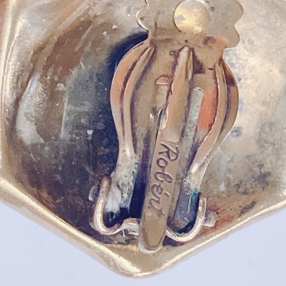 Vintage Signed Original by Robert Clip On Earrings, MCM Glass Hexagon Cabochon - Picture 9 of 10